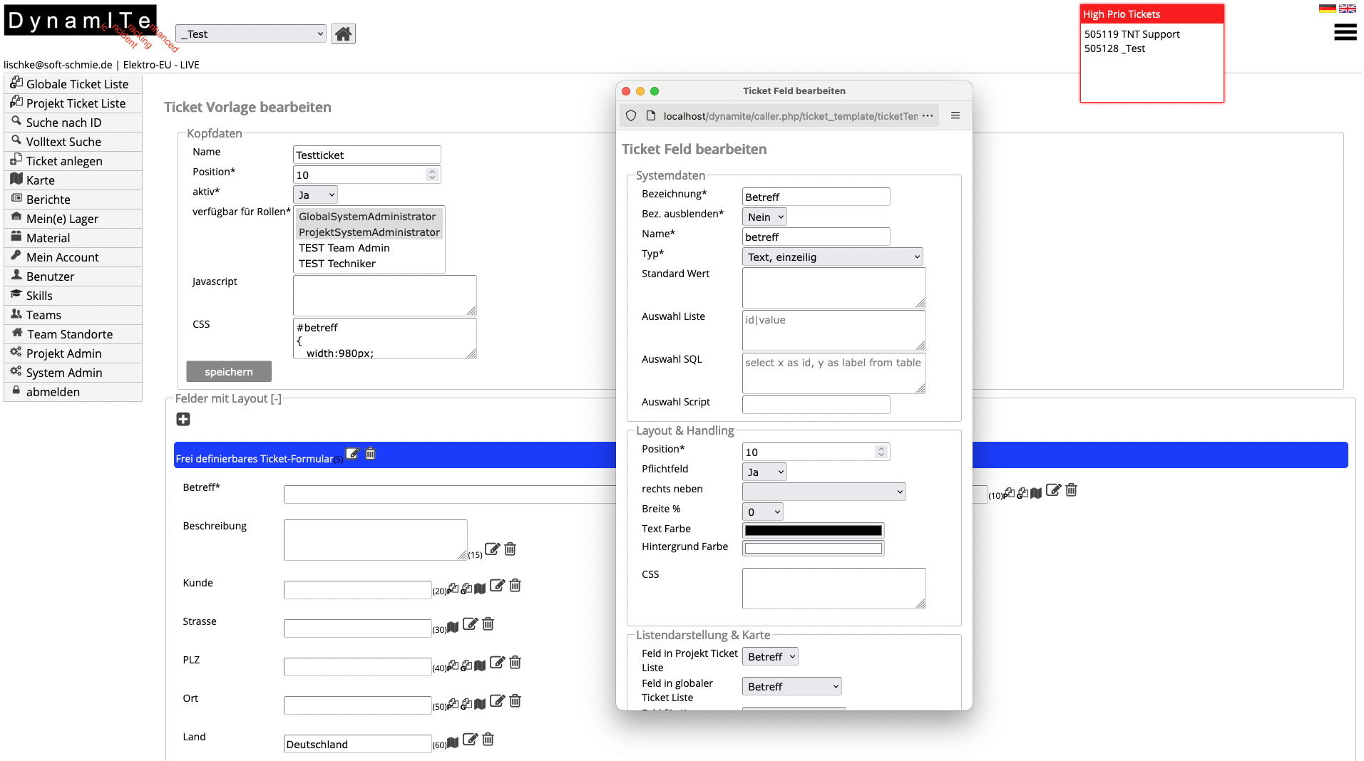 Ticketvorlage im Editor